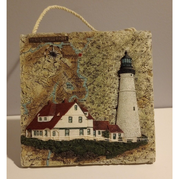 ⏰Portland Head, ME Lighthouse 3D Tile Table Stand or Hang Art Wall Plaque - Picture 3 of 6